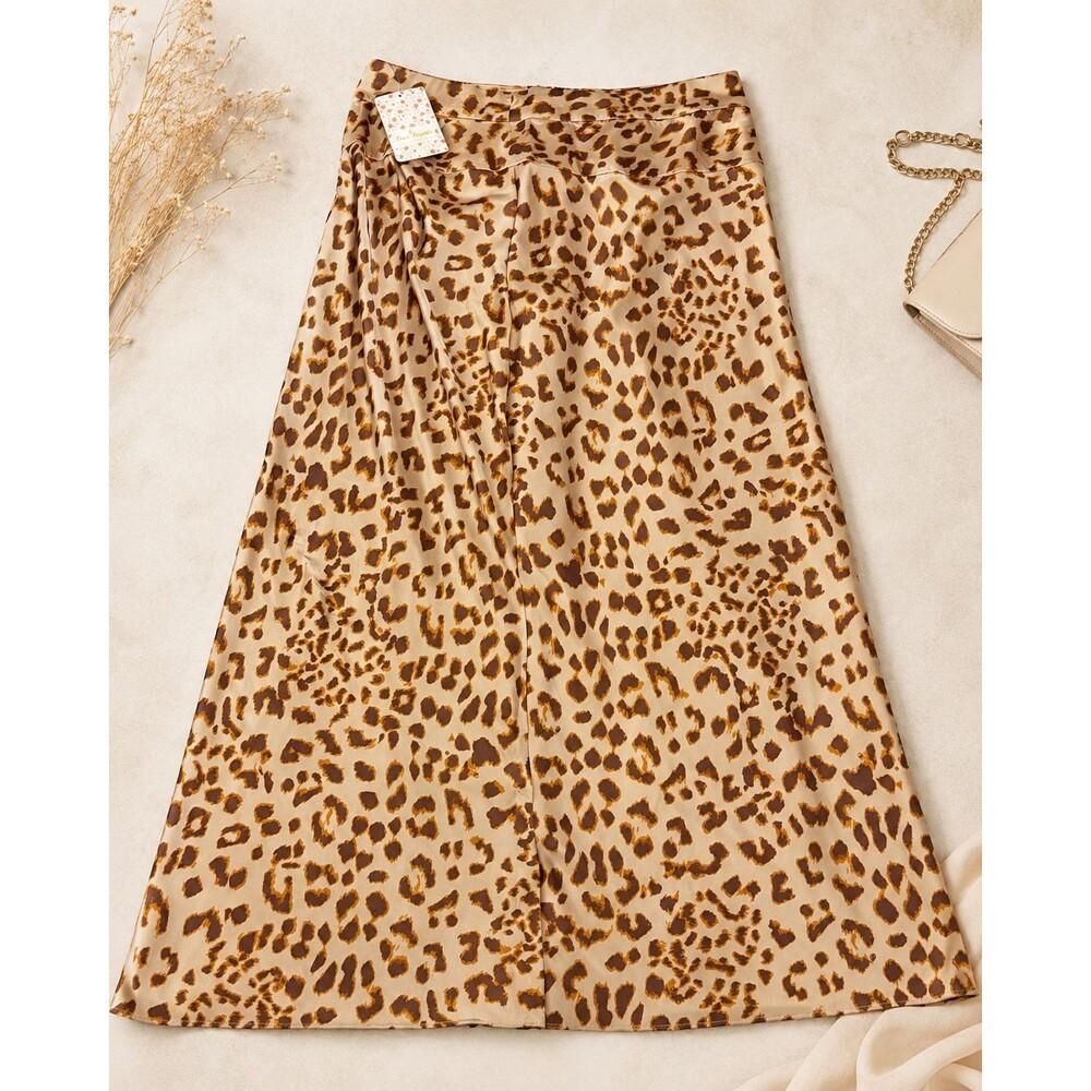 Free People Normani Bias Leopard Print Midi Skirt Size 12 Camel Combo NWT
